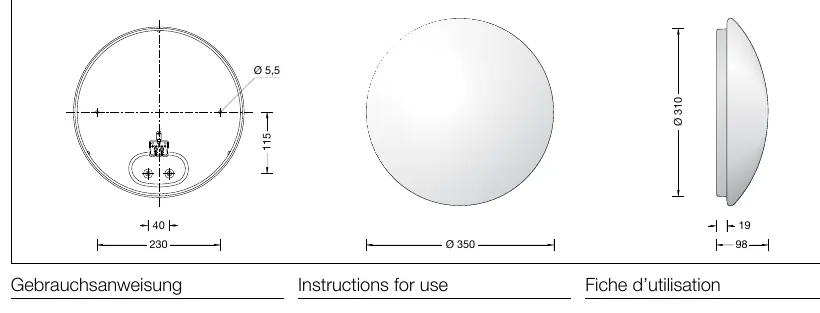 Dimensions and mounting hole spacing for the BEGA 12139P luminaire.