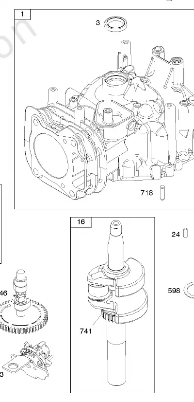 Camshaft, Crankshaft, and Piston assembly diagram