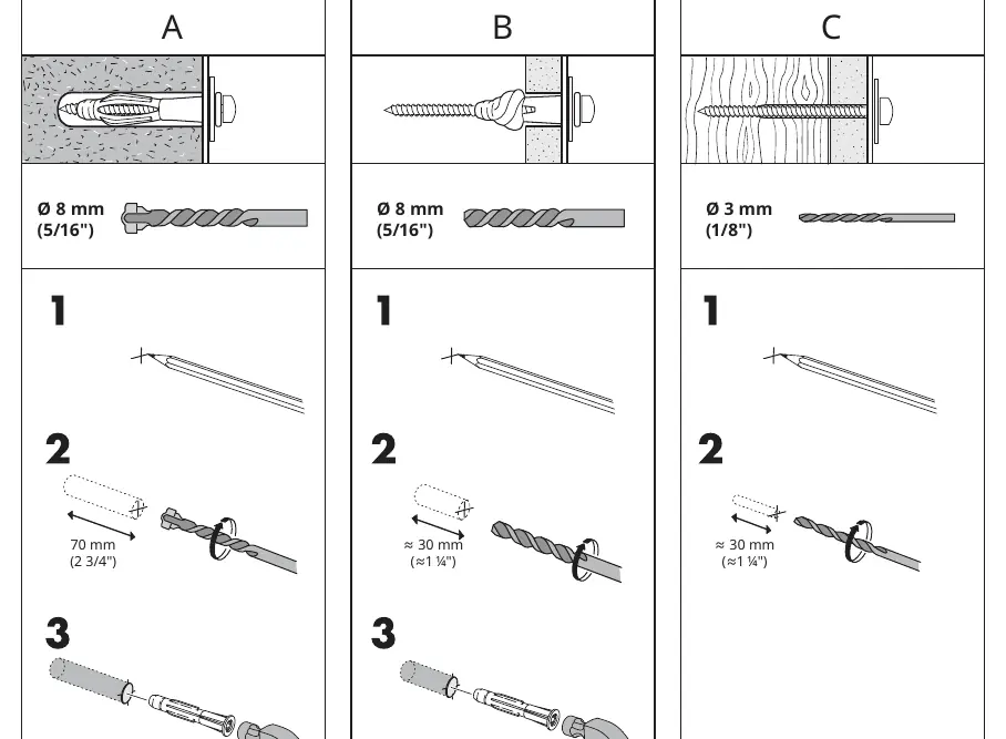 Wall mounting guide for different wall types