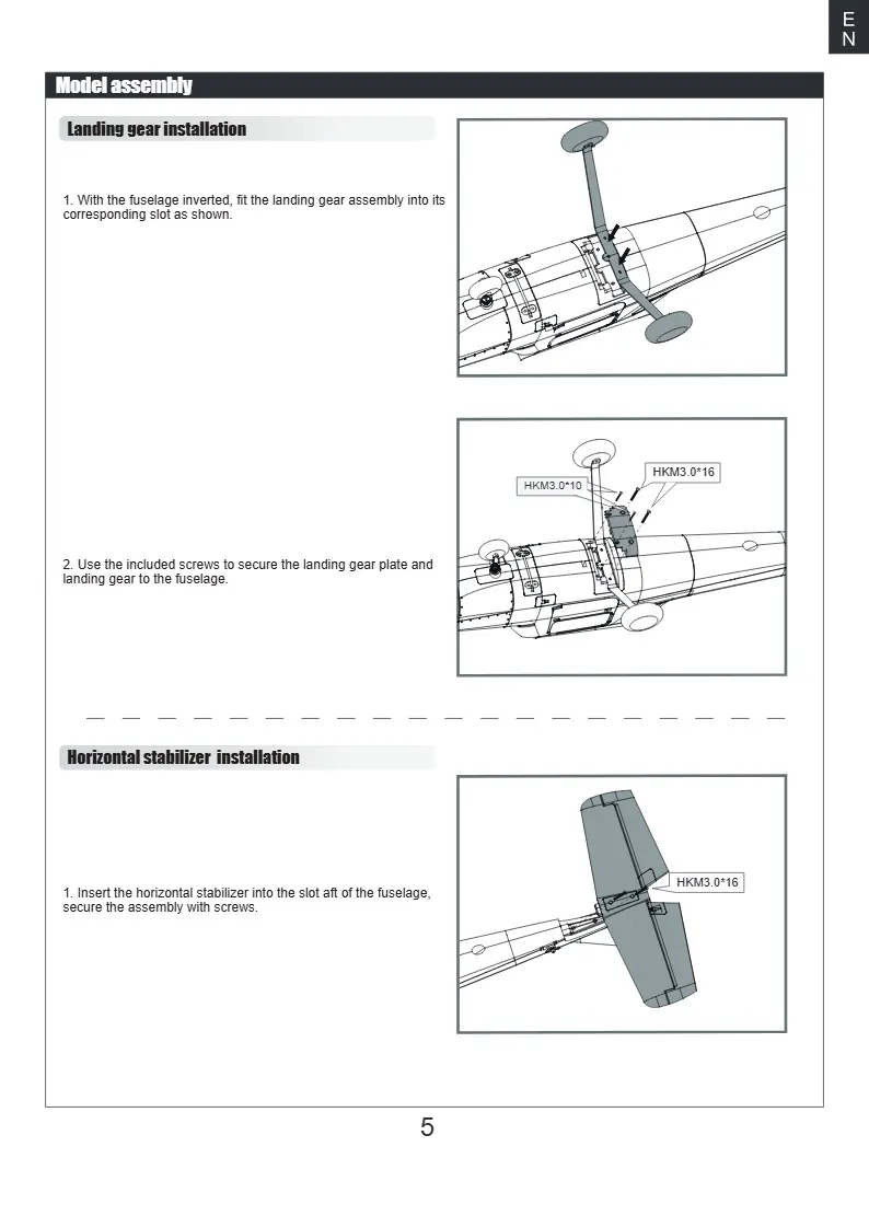 Landing gear and horizontal stabilizer installation
