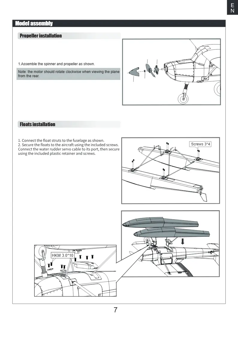 Propeller and floats installation