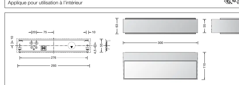 Technical dimensions and mounting hole spacing
