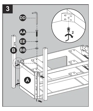 Attaching the legs to the vanity