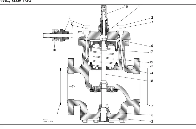 Exploded view of the valve assembly and component identification.