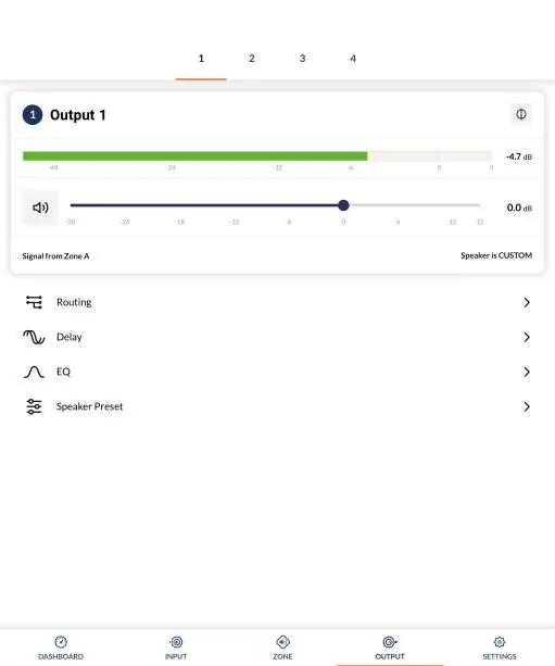 Output Tab display