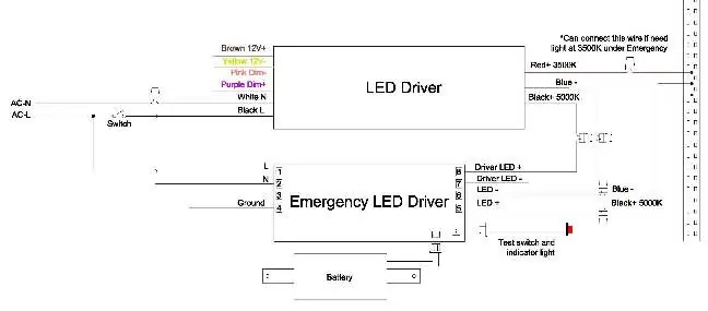 6W or 8W Emergency Battery Wiring Diagram
