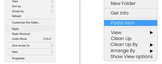 Paste file option in file explorer