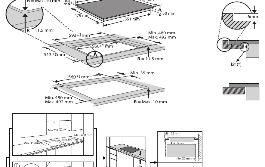 Installation dimensions and cutout requirements