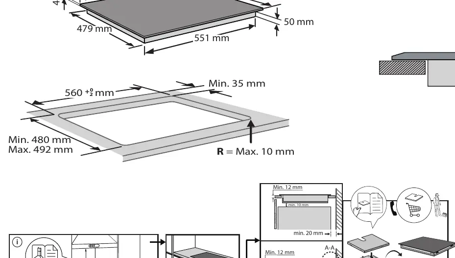 Installation dimensions and cabinet cutout requirements