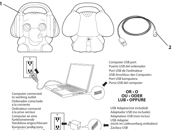 Charging the device using a USB cable and wall adapter.