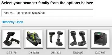Scanner family selection screen in 123Scan