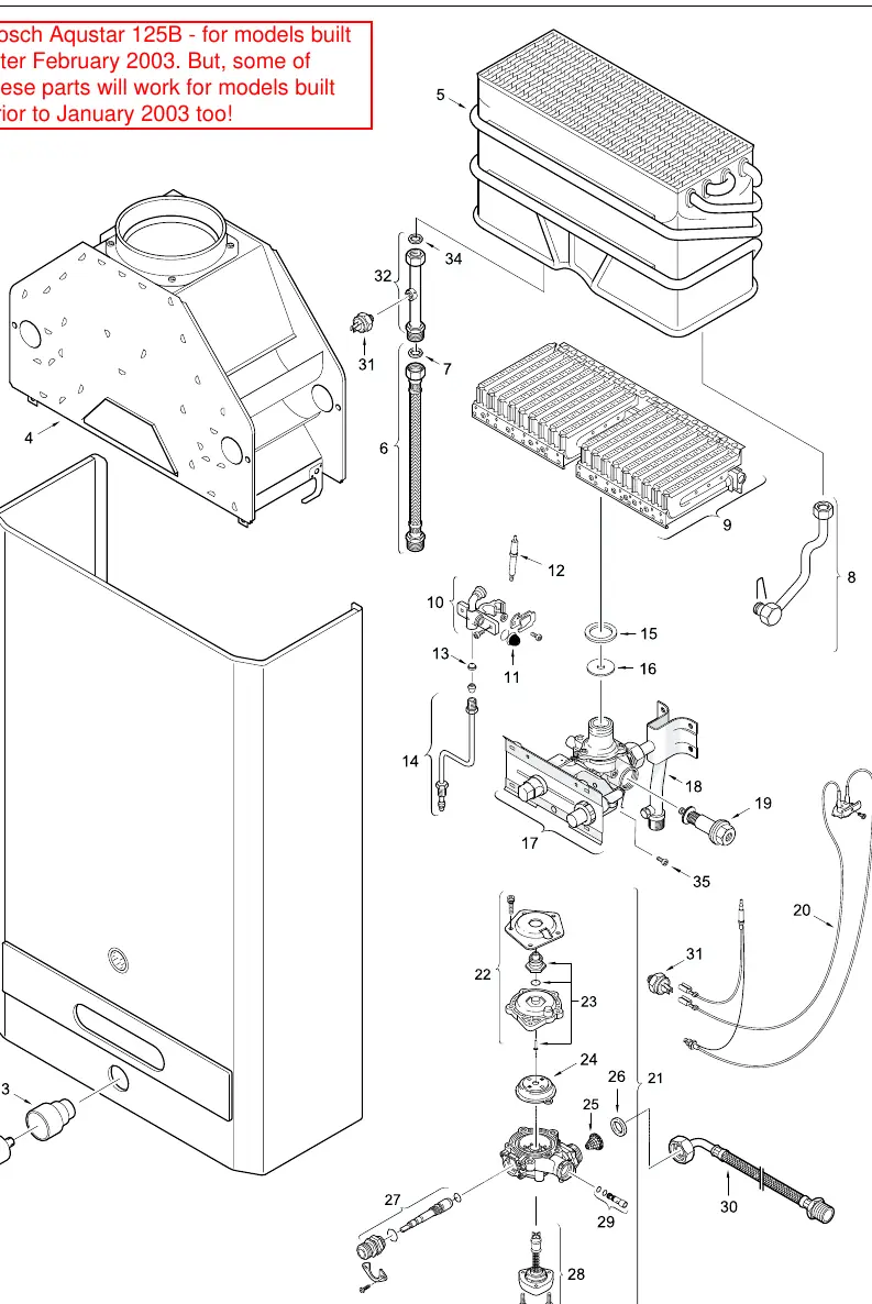 Exploded view of the Bosch 125B interior components.