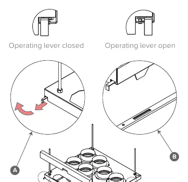 Installation mechanism showing operating levers and thread bars