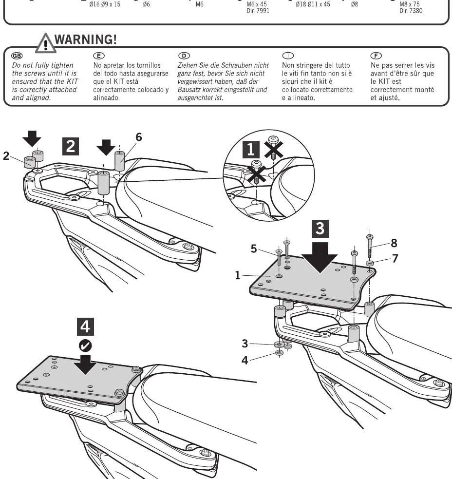 Assembly diagram for the SHAD top case mounting kit.