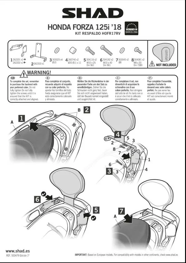 Installation diagram for the SHAD backrest kit