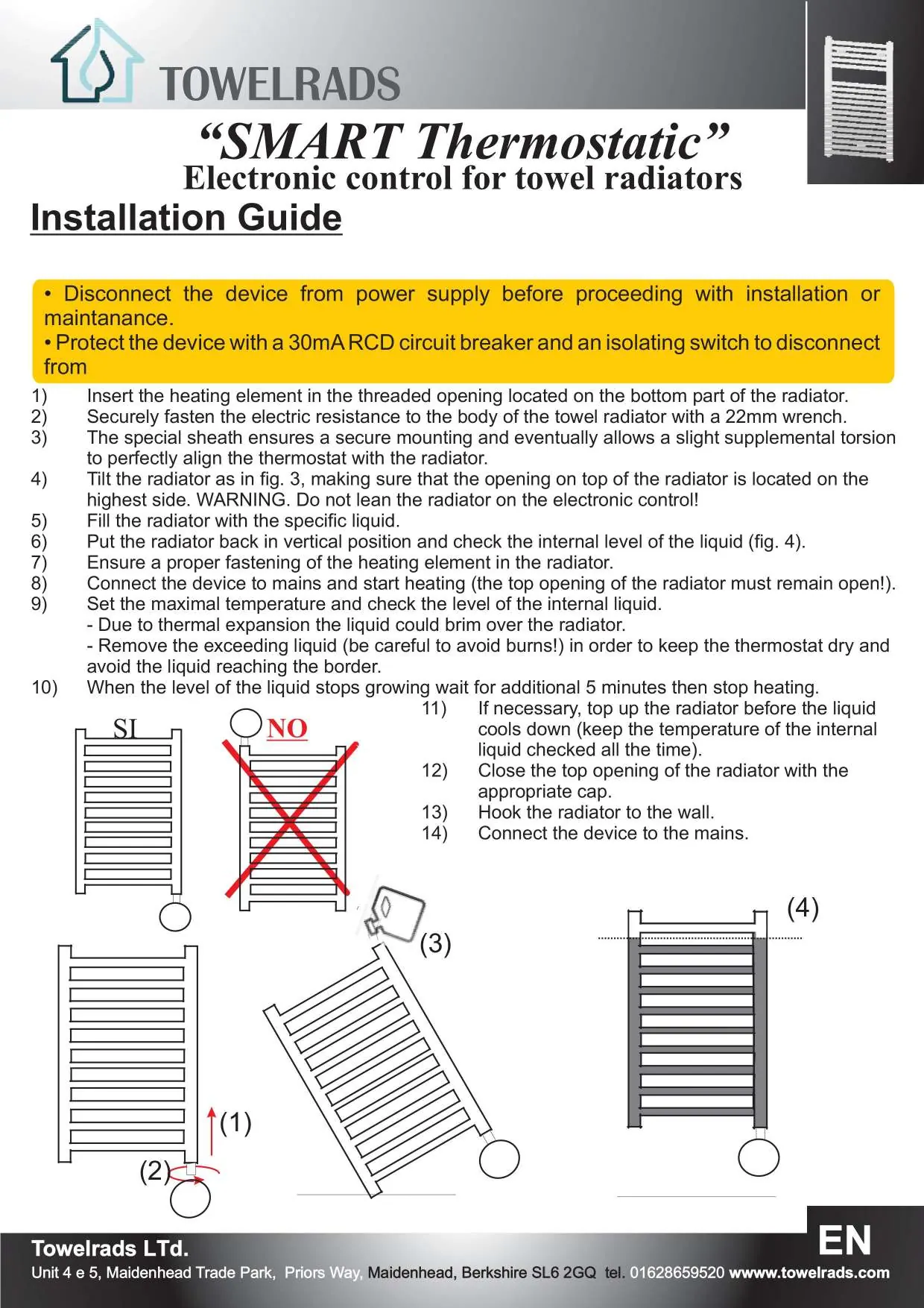 Installation steps and radiator positioning