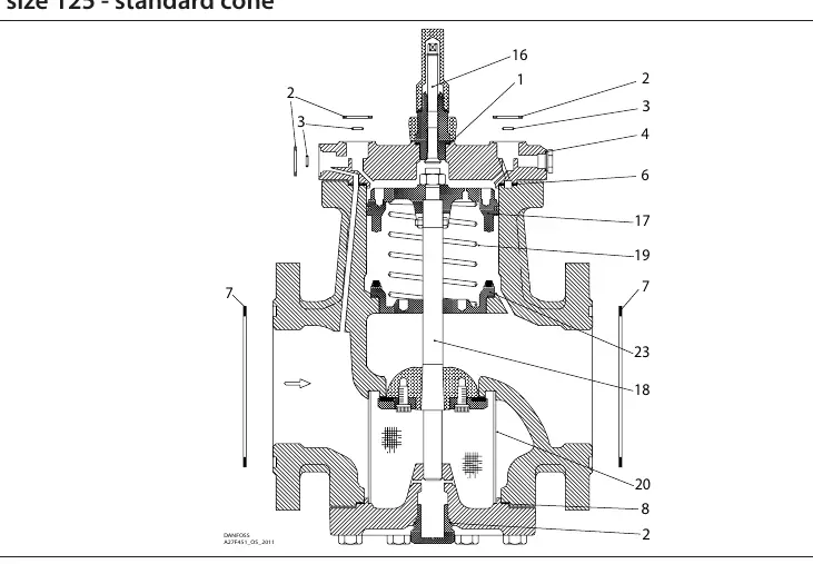 Exploded view of the PM size 125 valve assembly