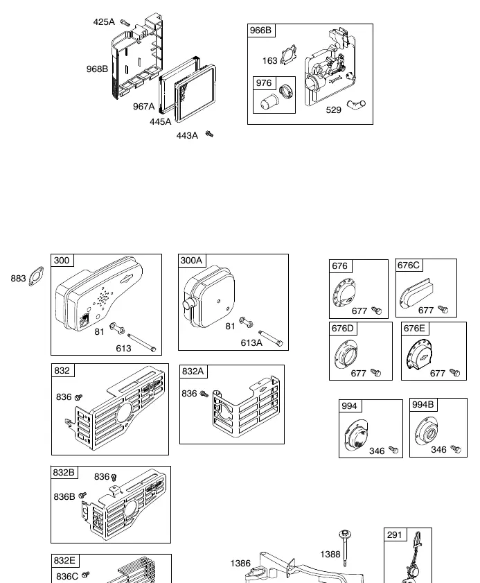 Blower housing, muffler, and air cleaner components