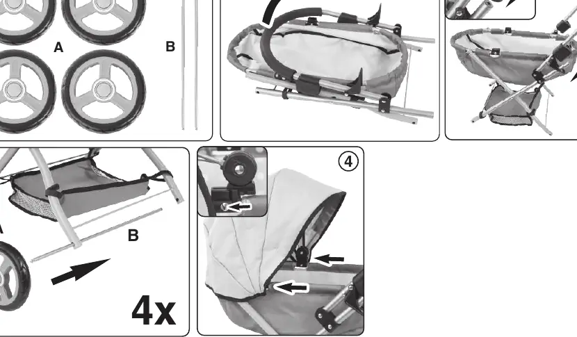 Assembly and folding sequence for the doll stroller