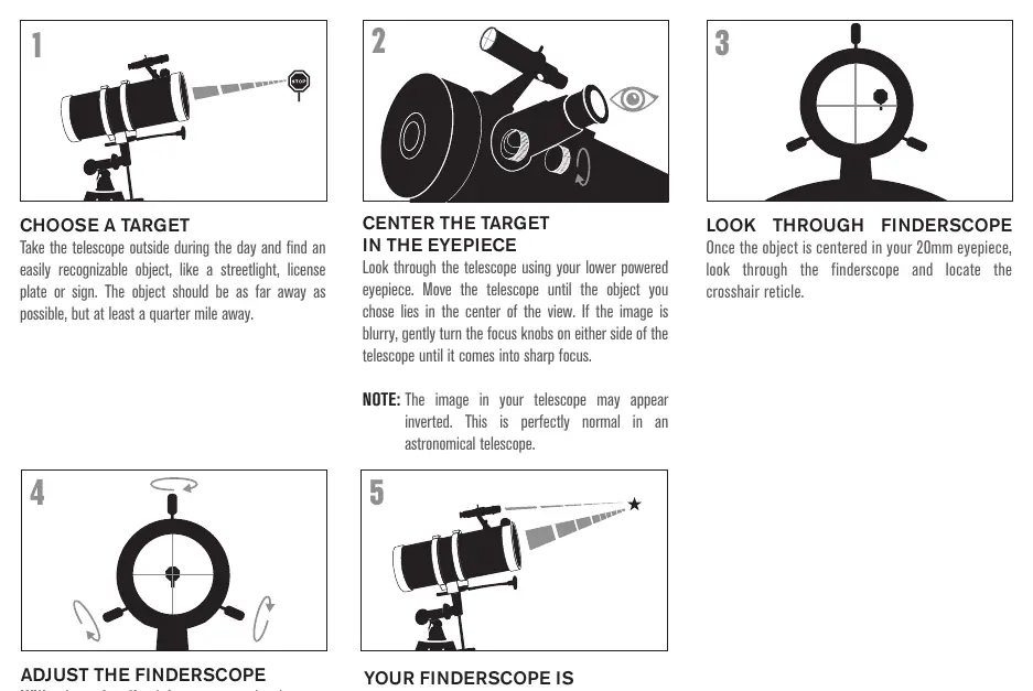 Finderscope alignment steps 1-5
