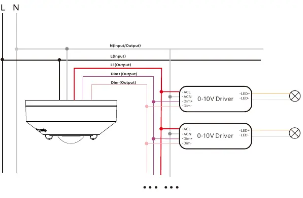 Wiring diagram for the sensor and 0-10V drivers