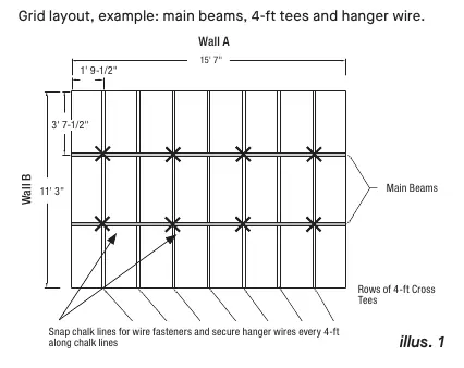 Grid layout example showing main beams and cross tees.