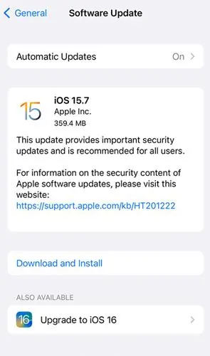 Software Update screen