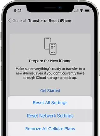 Transfer or Reset iPhone menu