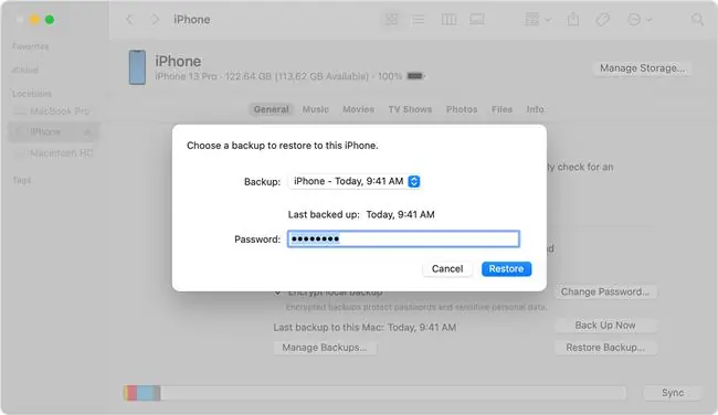 iTunes/Finder backup restore dialog