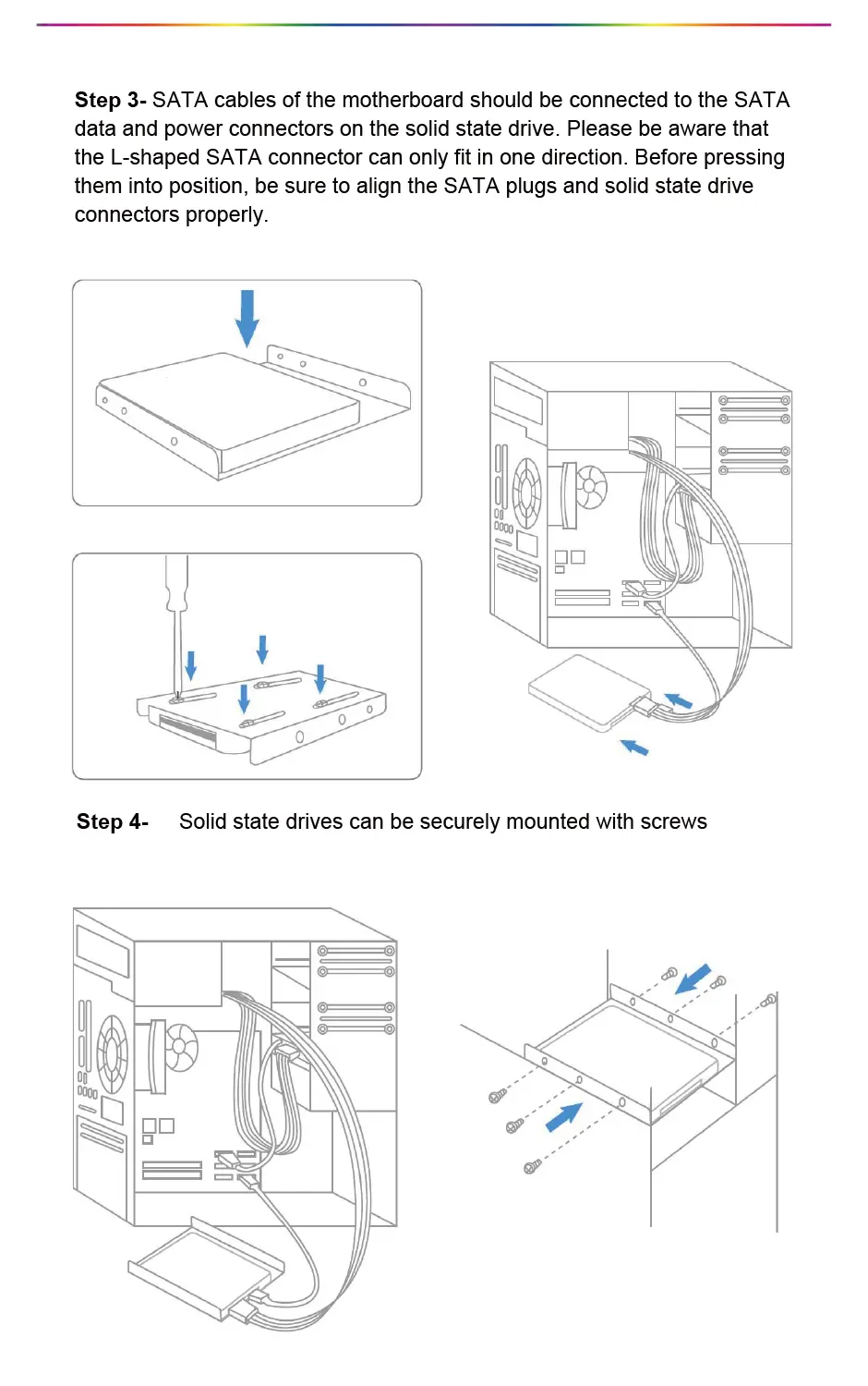 Connecting SATA cables to the SSD.