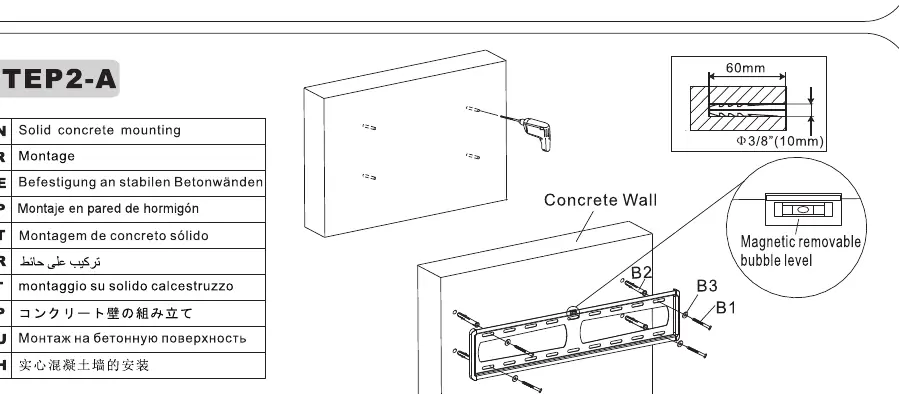 Concrete wall mounting procedure.