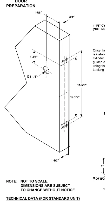 Door and frame preparation dimensions and tap locations.