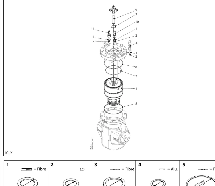 Exploded view of the ICLX valve with numbered components