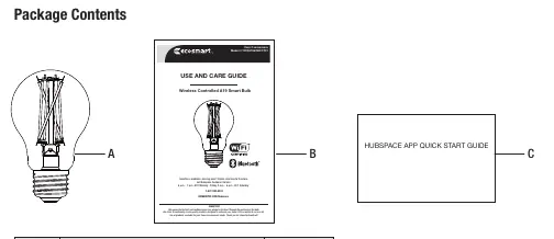 Package contents including the A19 LED bulb and guides.