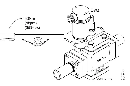 Tightening the valve to 50 Nm (35 ft-lbs).