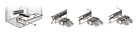 Installation diagram showing card insertion and bracket securing
