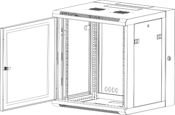 Ensure the front door is fully functional and the cabinet is ready for equipment.