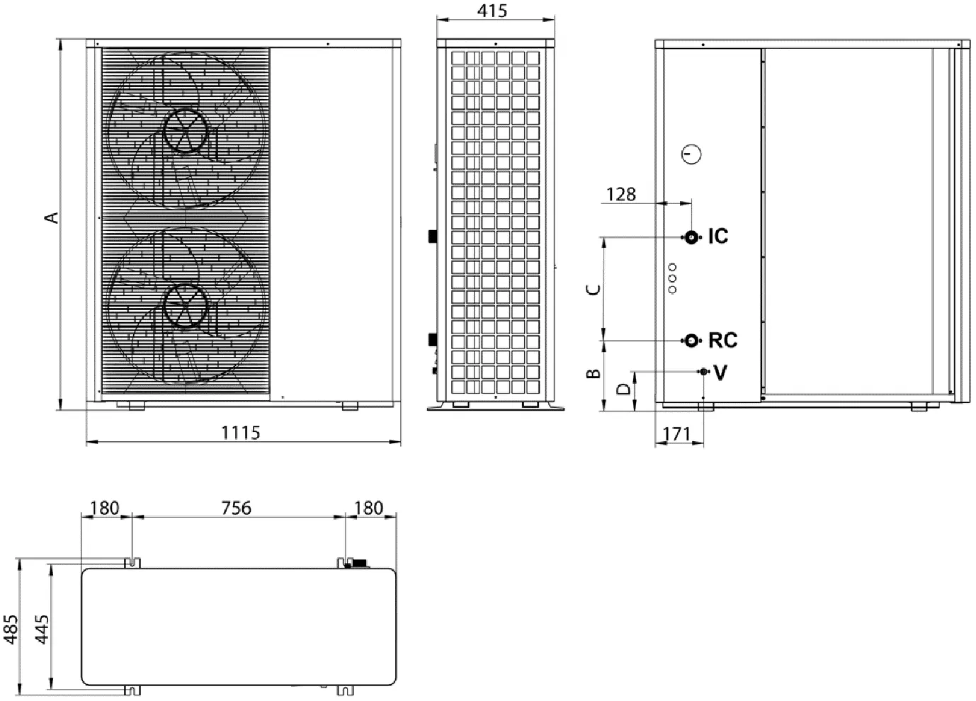Heat Pump Dimensions and Port Locations