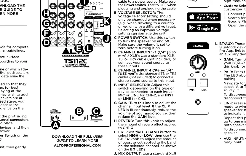 Rear panel controls and connections.