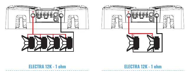 Wiring diagrams for 4-woofer and 2-woofer configurations