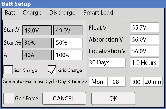 Battery Setup menu