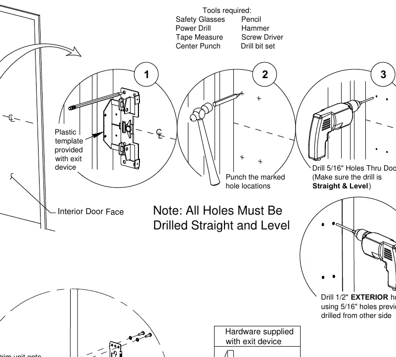 Installation steps including drilling and mounting