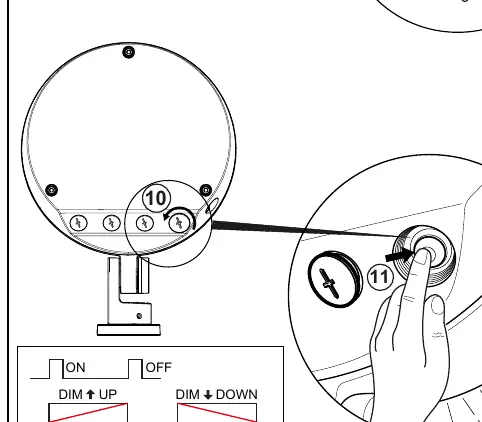 Manual dimming control buttons and operation.