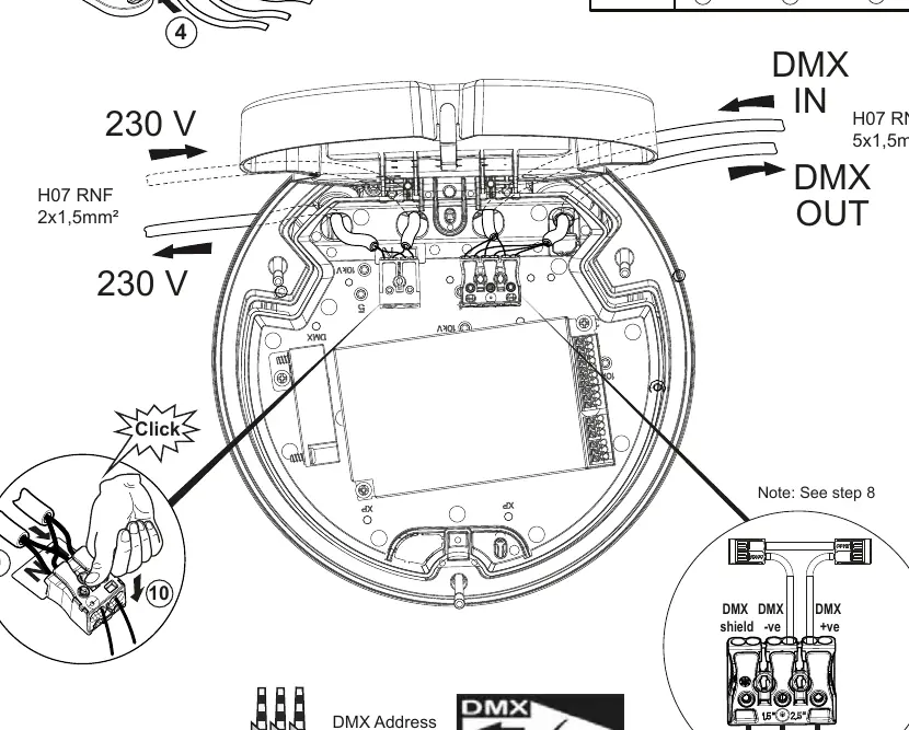 DMX wiring and connection diagram.