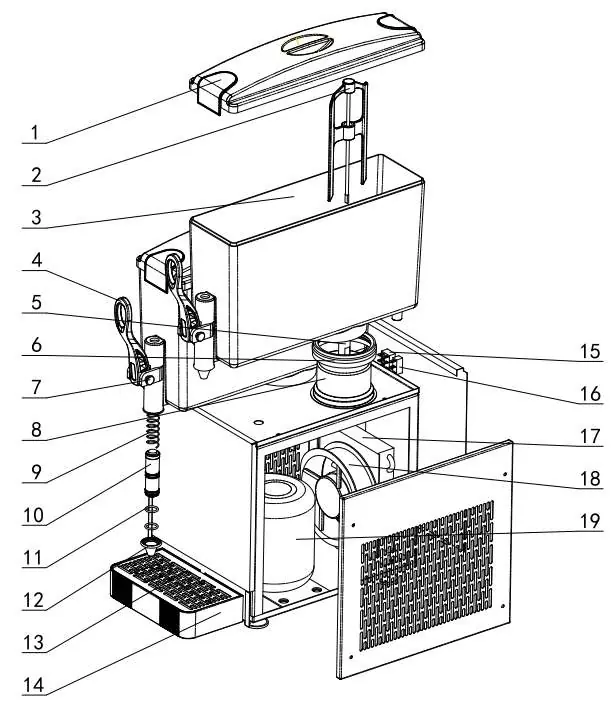 Exploded view of the dispenser components