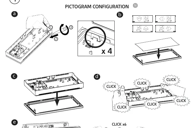 Pictogram configuration and assembly steps.