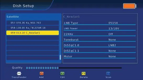 Dish setup menu