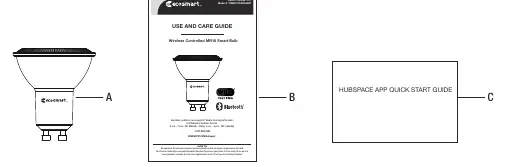 Package contents including the MR16 LED bulb, User Guide, and Quick Start Guide.