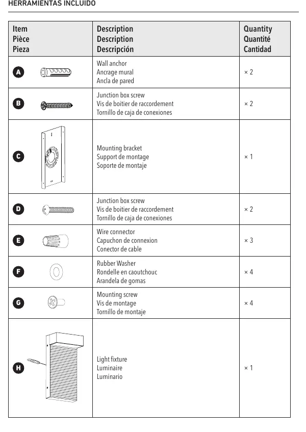 Included hardware list