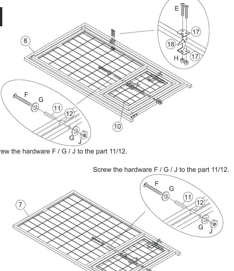 Step 1: Attaching hardware to panels.